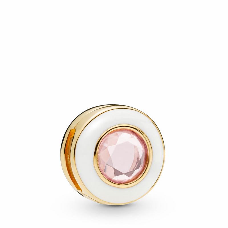 Pandora Reflexions™ Gleaming Circle Clip Charm - 18ct Gold Plated/Enamel/Pink/Crystal - Canada | SI1